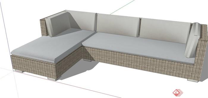 某现代藤编转角沙发su模型,该模型制作细致,细节处理到位,具有一定的