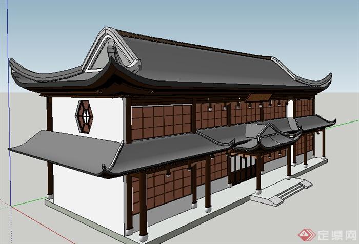 江南某园林古典中式楼建筑设计su模型