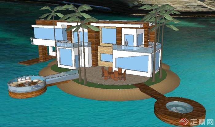 某小岛海景别墅建筑设计su模型