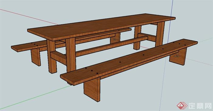 某木制桌凳组合模型,模型制作完整细致,附带材质,可以用于室外花园