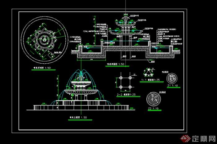 某欧式喷泉水景施工图设计cad图纸