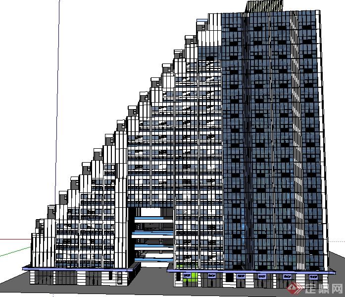 某现代阶梯状商业办公住宅综合建筑设计su模型