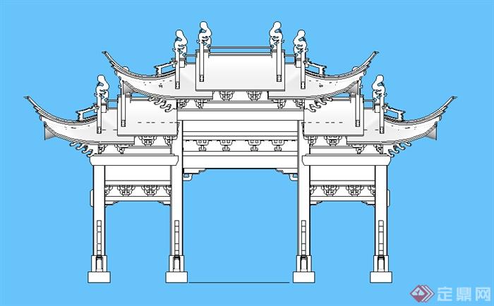 某个中式牌坊设计su模型素材参考