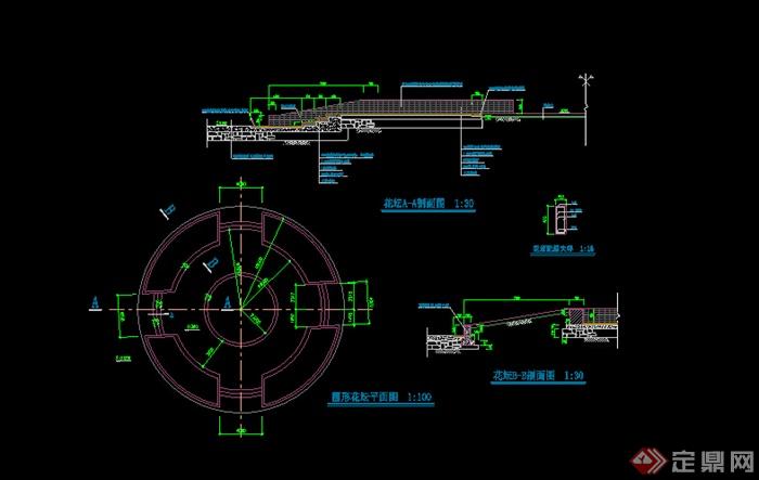 某圆形大花坛设计cad图纸参考
