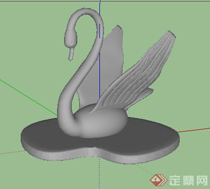 现代风格灰色天鹅雕塑带底座小品设计SU模型