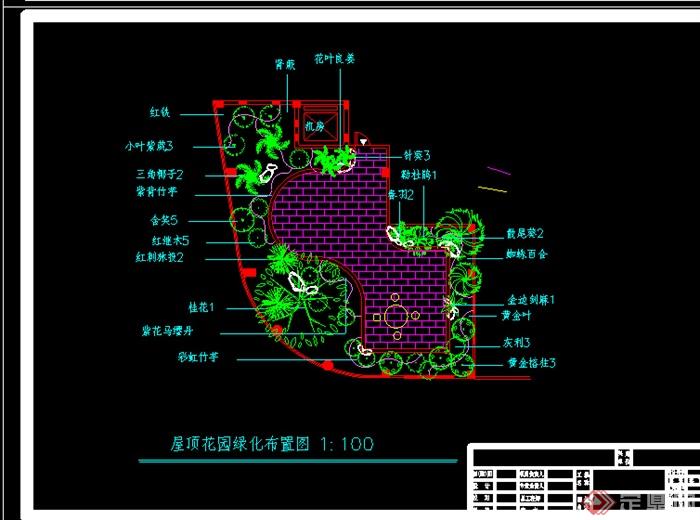 某个屋顶花园植物配置图cad图纸