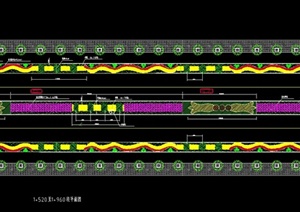 现代某段四块板分车带道路绿化设计cad平面图