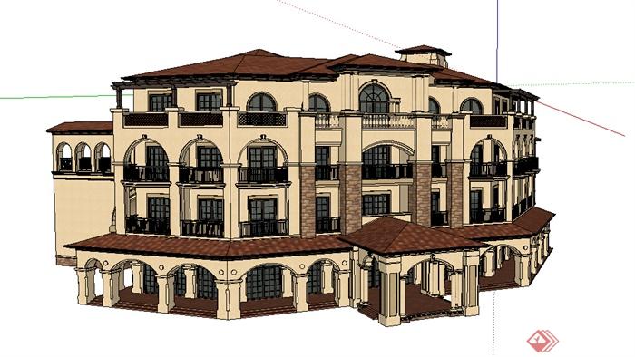 某个西班牙风格酒店设计SU模型
