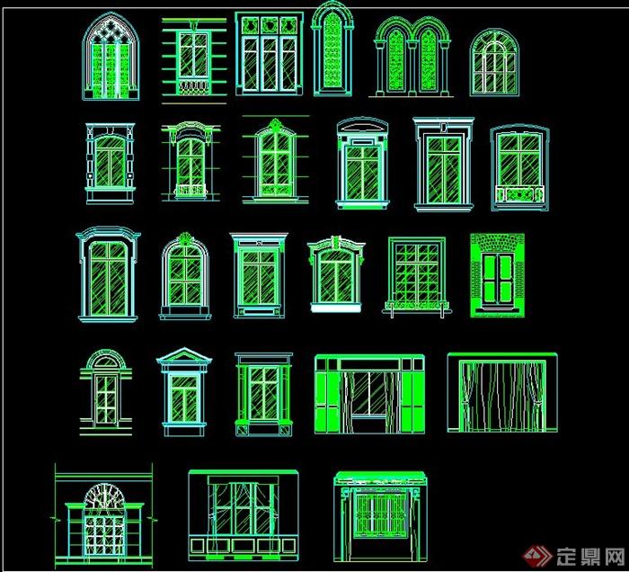 多个欧式窗台设计cad立面图