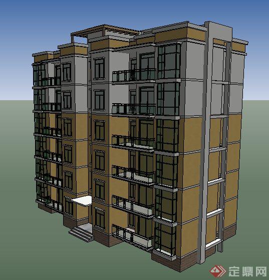 现代风格六层双拼住宅建筑设计su模型(2)