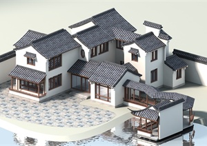 一套中式别墅建筑设计3dmax模型(带效果图)