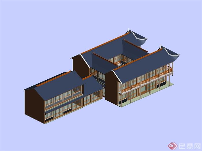 古典中式风格两层临街商铺古建筑设计3dmax模型