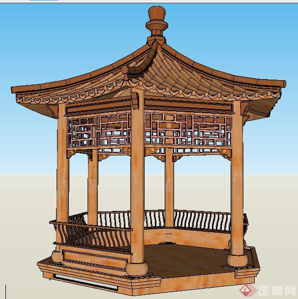 中式风格园林六角亭模型