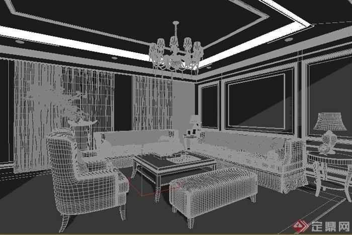 某 简约欧式客厅家具组合设计3dmax模型