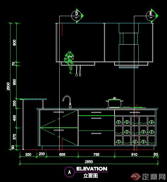 室内装饰厨房橱柜立面图纸