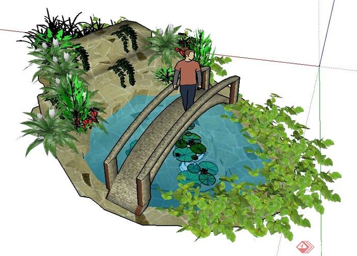 园林景观园桥水景模型