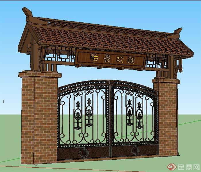 中式风格住宅大门设计su模型