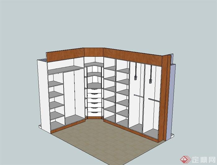 某现代室内转角衣柜设计su模型
