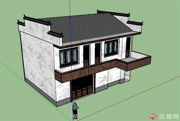 某两层古典中式徽派住宅建筑设计su模型