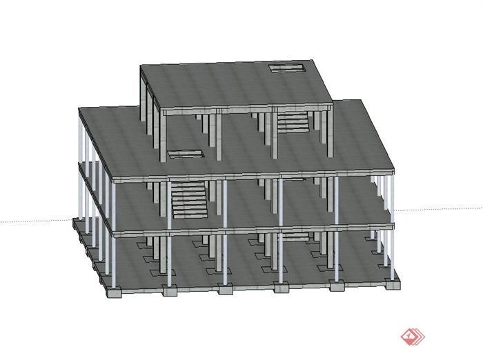 某三层建筑框架结构设计su模型