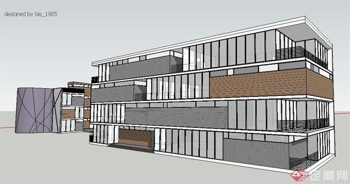 两栋现代三层办公楼建筑设计su模型