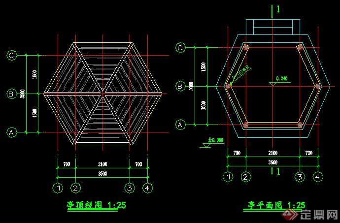 园林景观现代六角亭施工图