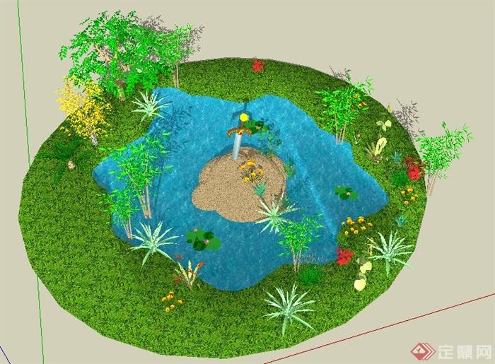 园林景观小水池组合景观su模型[Landscape sm
