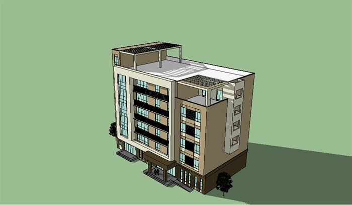 现代风格某六层办公楼建筑设计su模型[Modern style building design of a six storey office building SU model]