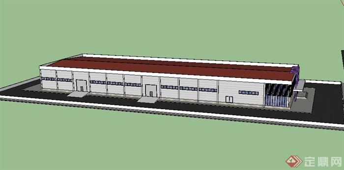 现代某工厂两层仓库建筑设计su模型