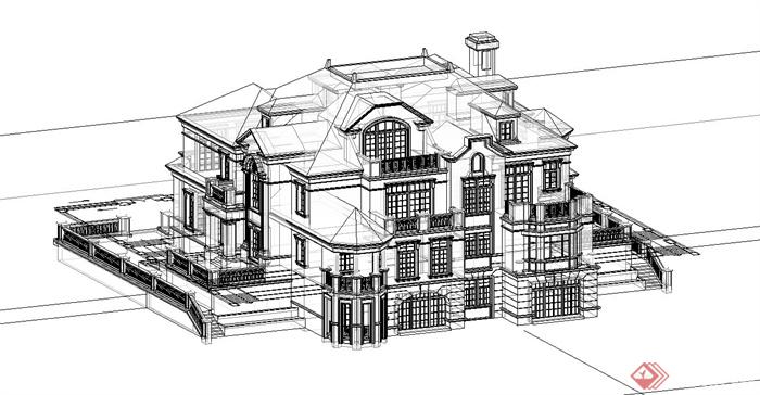 某两层大型组合别墅建筑设计su模型