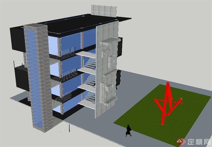 现代风格国防办公大楼建筑设计su模型
