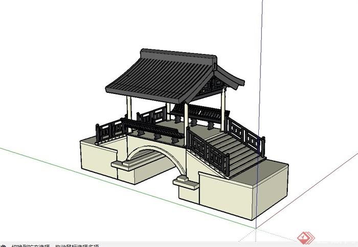 某古典中式圆拱桥与亭子组合设计su模型