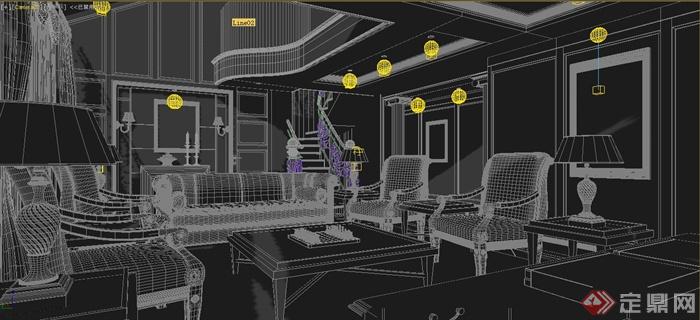 现代某别墅空间客厅,餐厅,楼梯间装修设计3dmax模型
