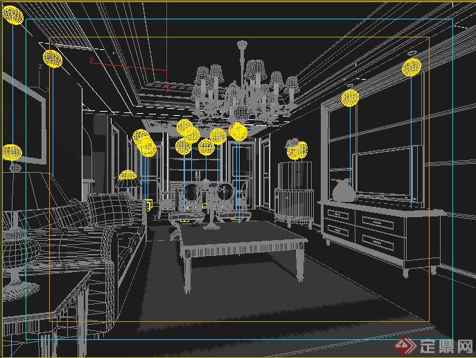 简欧风格住宅客厅及餐厅室内设计3dmax模型