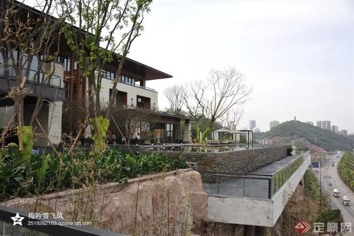 现代多层综合建筑-别墅景观植物花架道路围栏