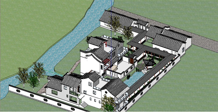 某现代新中式别墅建筑设计su模型