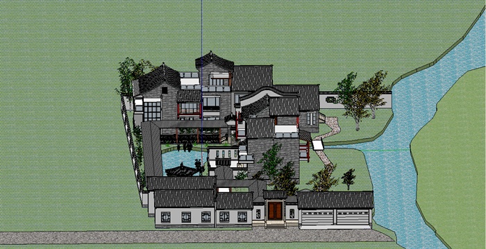 某现代新中式别墅建筑设计su模型