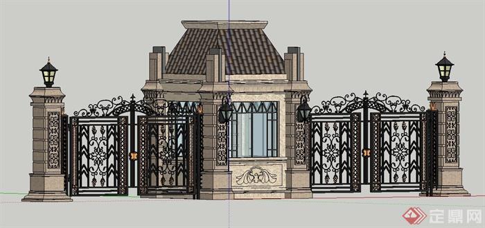 欧式风格铁艺大门su模型