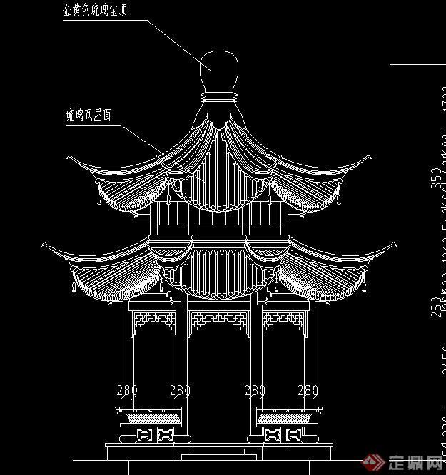 园林景观重檐八角亭设计cad方案图