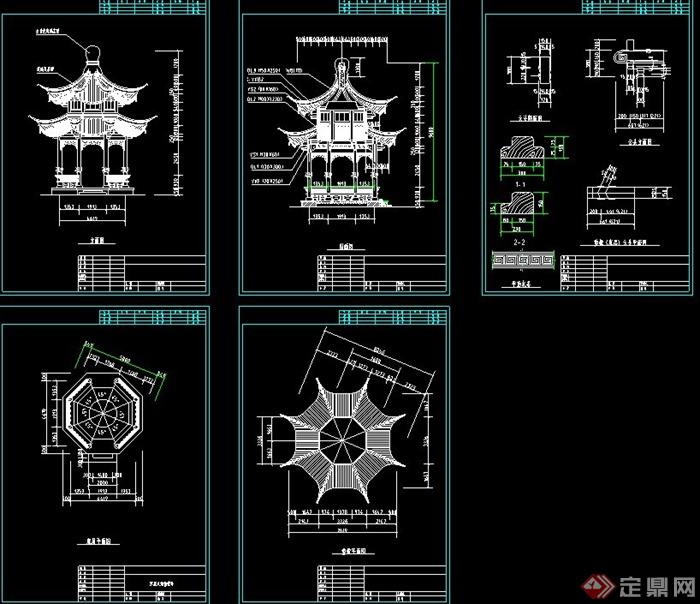 园林景观重檐八角亭设计cad方案图