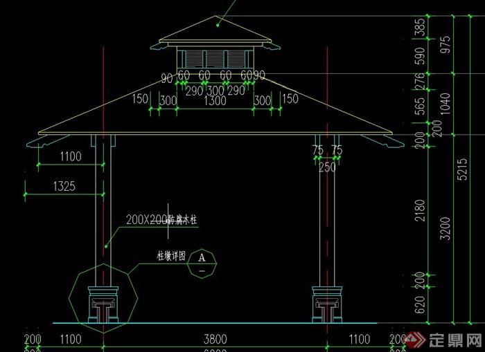 园林四角双层凉亭设计cad施工图