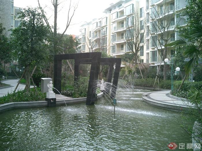 80张住宅景观实景图-喷泉水景廊架景观水池-设