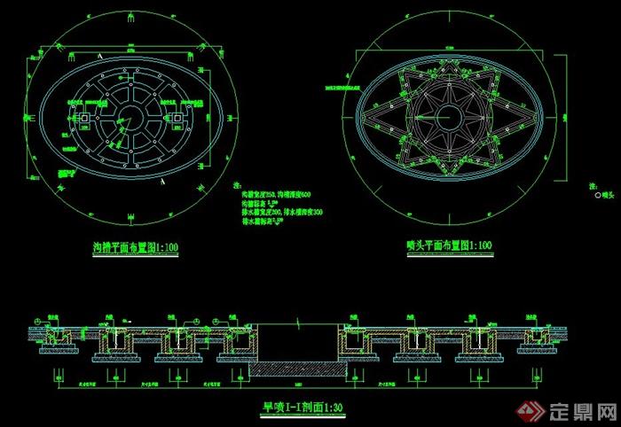 椭圆形旱喷水景施工图