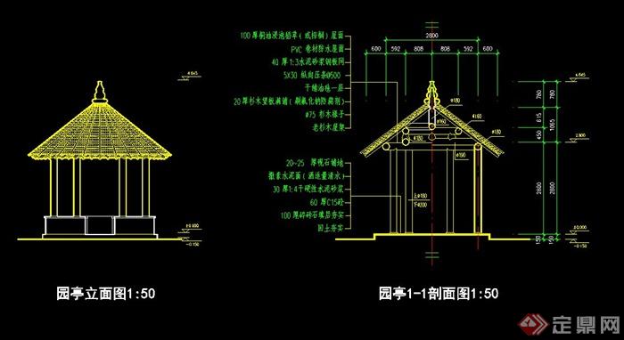 中式园亭和三角亭设计cad施工图