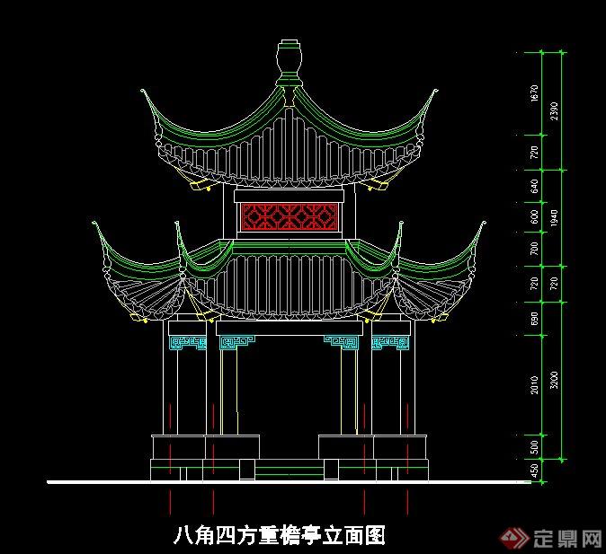 八角四方重檐亭设计施工图