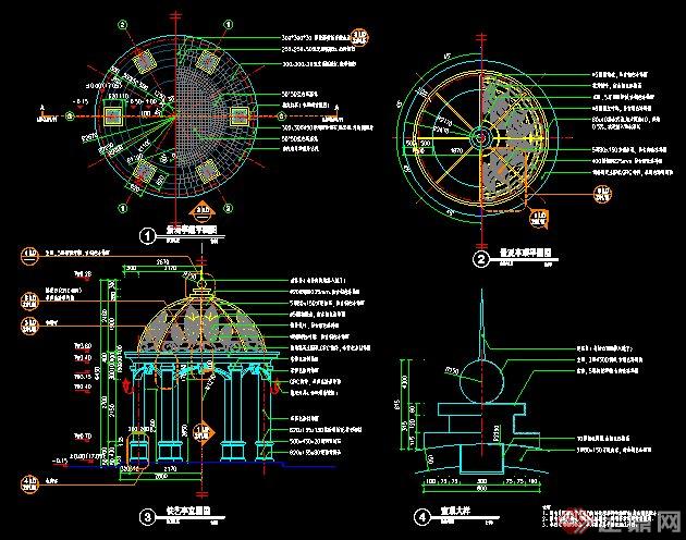 欧式圆顶景观亭施工图