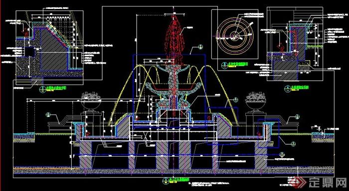 雕塑喷泉跌水水景施工图
