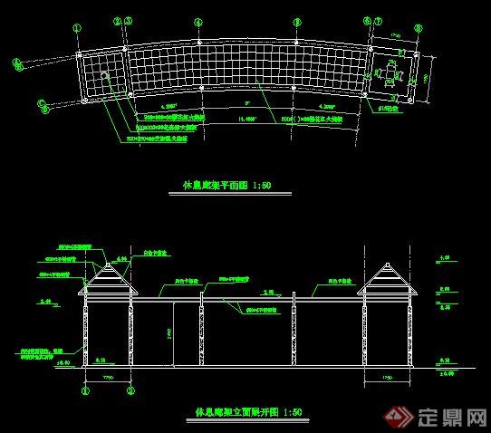园林景观休息廊架施工图