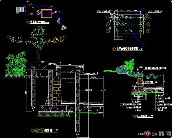 园林生态鱼池设计cad施工图