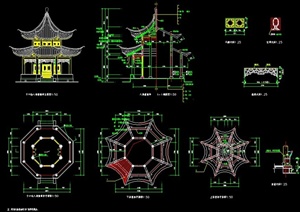 两款中式风格重檐八角亭施工图